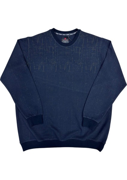 Büyük Beden Bisiklet Yaka Desenli Pamuklu Erkek Kazak Sweat