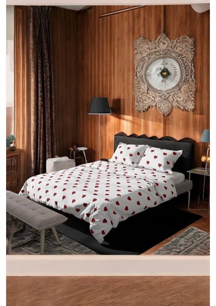 Heart Pamuklu Çarşafı Lastikli Çift Kişilik Nevresim Takımı