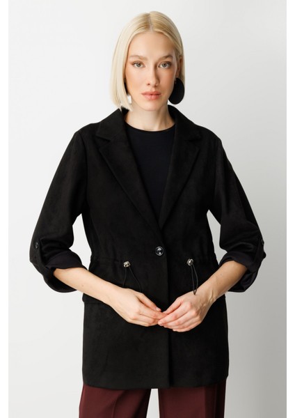 Kadın Kapak Cepli Güderi Ceket 5063 Siyah