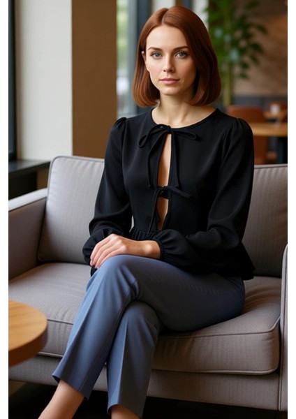 Kadın Bağlama Detaylı Regular Kalıp Esnek Örme Bluz Uzun Kollu Düz Tekli Paket Kışlık fiyatları