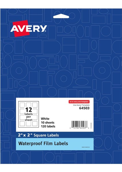 Su Geçirmez Yağa Dayanıklı Film Etiketleri - Banyo ve Güzellik, Kavanozlar, 2" x 2" Kare, Lazer Veya Pigment Baskı Için, 120 Etiket (64503)