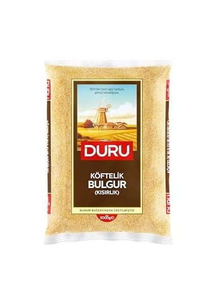 Duru Köftelik Bulgur5 Kg, Doğal Taş Değirmende Üretilmiş, Yüksek Lif ve Protein Kaynağı, Düşük Yağ ve Şeker