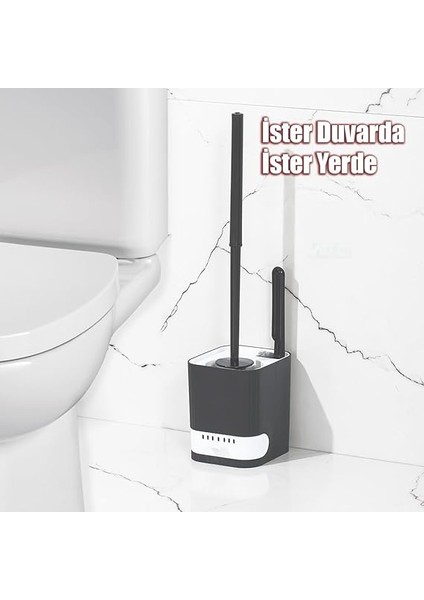 2027 Pratik Temizlik Tuvalet Fırçalığı Banyo Tuvalet Fırçası Wc Fırçası - Antrasit Beyaz fırsatları