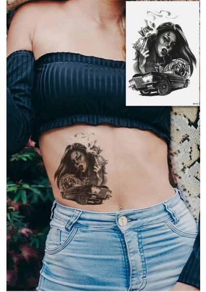 Geçici Kadın ve Araba Figürlü Dövme Tattoo