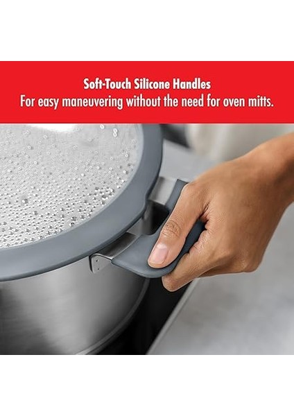 Basitleştirilmiş Paslanmaz Çelik Tencere Seti, 5 Parça, Kapakta Entegre Elekli, Indüksiyon Için Uygun, Gümüş-Siyah modelleri