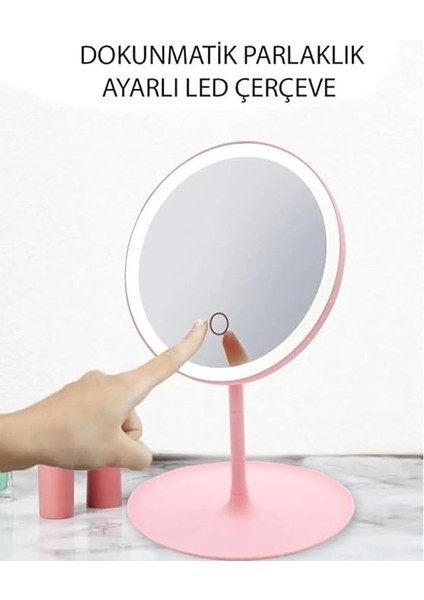 Dokunmatik LED Işıklı Makyaj Aynası Beyaz | USB Bağlantılı, Ayarlanabilir Parlaklık, Portatif ve Masaüstü Kullanım modelleri