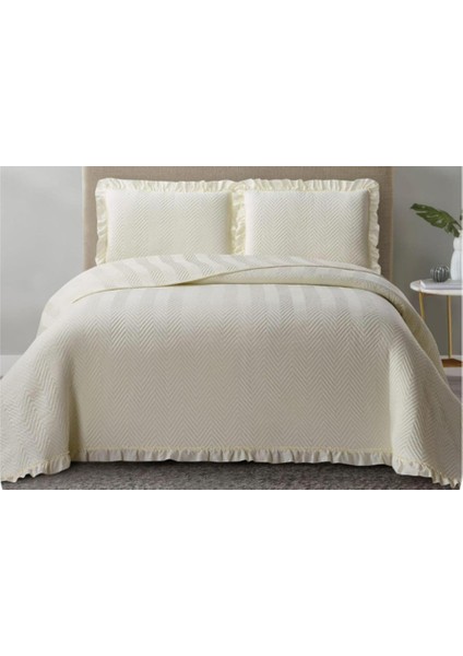 Kapitoneli Yatak Örtüsü Tek Kişilik Dubai Krem