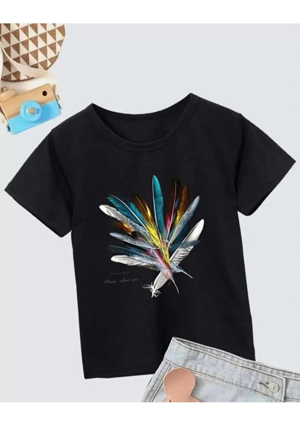 Kız Çocuk Baskılı T-Shirt- Siyah