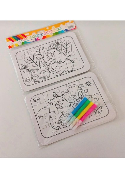 2 Adet Capybara Kuromi Stitch Temalı 20 Parça Boyama Puzzle Seti (2'li) + 4 Adet Keçeli Kalem Hediye ÜRÜNLER KARIŞIK GÖNDEİLECEKTİR