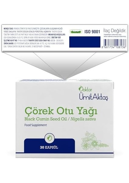 Dr. Ümit Aktaş Çörekotu Yağı - Helal Sertifikalı Soğuk Sıkım 30 Kapsül