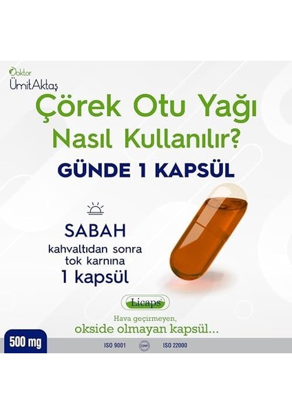 Dr. Ümit Aktaş Çörekotu Yağı - Helal Sertifikalı Soğuk Sıkım 30 Kapsül modelleri