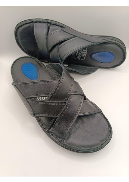 Erkek Hakiki Deri Terlik Topuk Dikeni Jelli Yumuşak Puf Yazlık Ortopedik Terlik