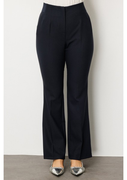 Kadın Büyük Beden Beli Kalın Lastikli Ispanyol Paça Pantolon 1107 Lacivert modelleri