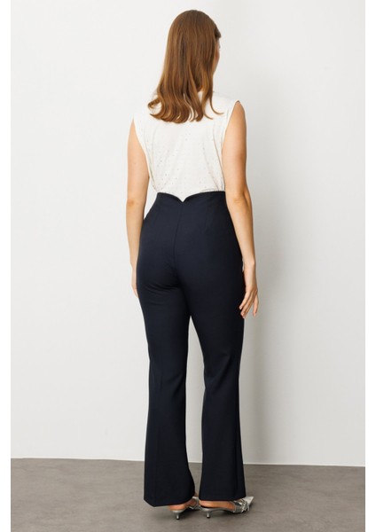 Kadın Büyük Beden Beli Kalın Lastikli Ispanyol Paça Pantolon 1107 Lacivert fırsatları
