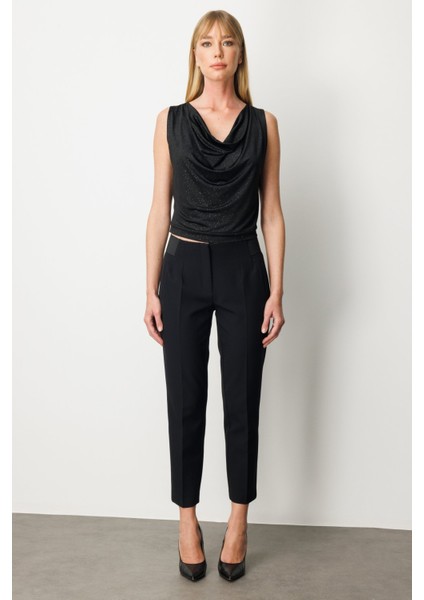 Kadın Beli Kalın Lastikli Dar Paça Pantolon 1109 Siyah