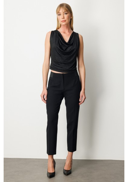 Kadın Beli Kalın Lastikli Dar Paça Pantolon 1109 Siyah fiyatları