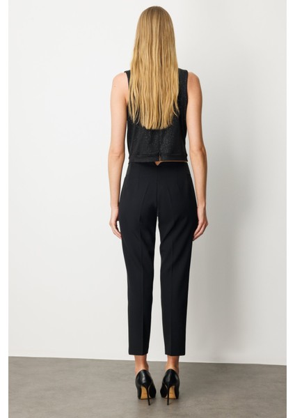 Kadın Beli Kalın Lastikli Dar Paça Pantolon 1109 Siyah fırsatları