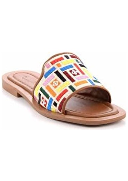 Kadın Terlik Günlük Kullanım İçin Rahat Tekstil Malzeme Bej Çok Renkli Tasarım