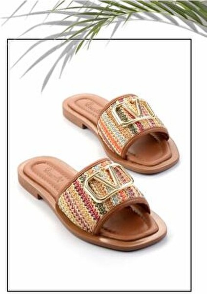 Kadın Çok Renkli Hasır Terlik Düz Topuklu Konforlu Tasarım Yaz Kullanımı İçin modelleri