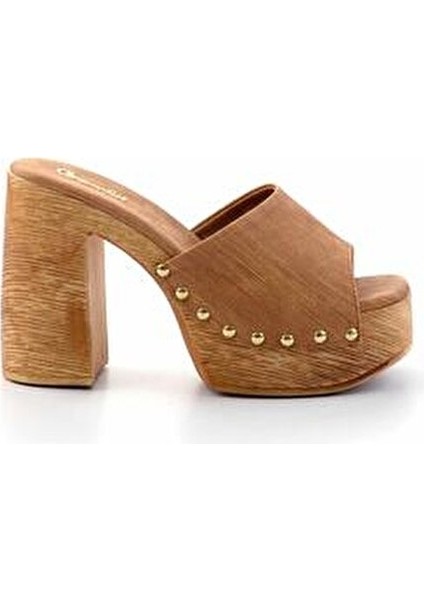 Kadın Taba Nubuk Terlik Suni Deri Malzemeden Yüksek Topuklu Konforlu fırsatları