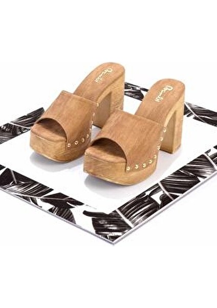 Kadın Taba Nubuk Terlik Suni Deri Malzemeden Yüksek Topuklu Konforlu indirimleri