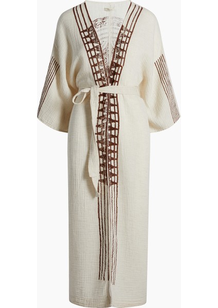 Crinkle Kahverengi Baskılı Kimono fiyatları