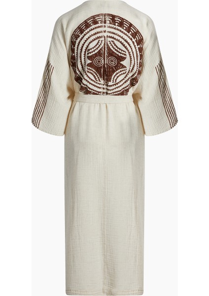 Crinkle Kahverengi Baskılı Kimono modelleri