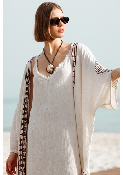 Crinkle Kahverengi Baskılı Kimono fırsatları