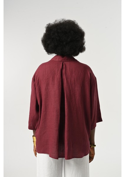 Kadın %100 Keten Truvakar Kollu Düz Renk Tek Cepli Gömlek indirimleri