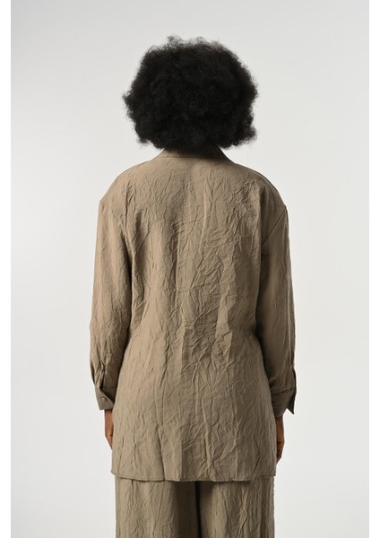 Kadın Belden Bağlamalı Kırışık Kumaş Düz Renk Gömlek indirimleri