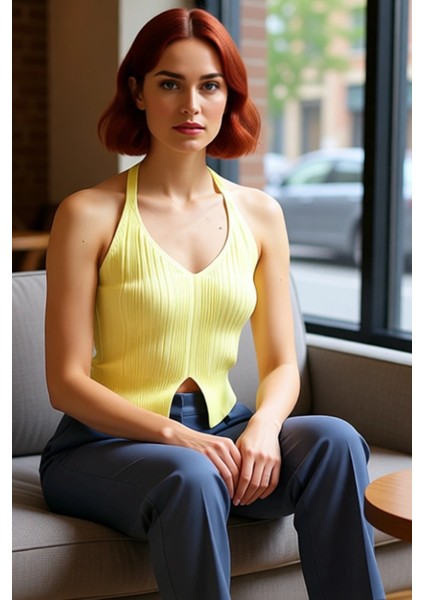 Kadın Ince Askılı Boyundan Bağlamalı Crop Triko Kaliteli Şık Rahat Modern Zarif fiyatları