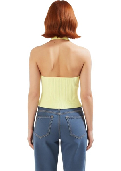 Kadın Ince Askılı Boyundan Bağlamalı Crop Triko Kaliteli Şık Rahat Modern Zarif fırsatları