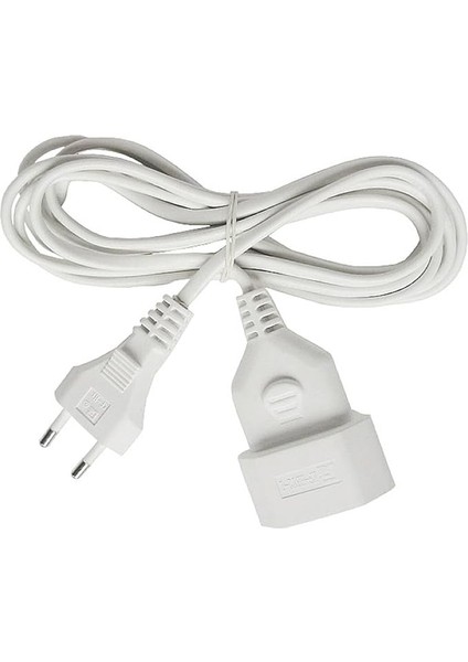 Plastik Uzatma Kablosu (Iç Mekanlar Için, 5 M Kablo, Euro Fiş ve Kavrama) Beyaz