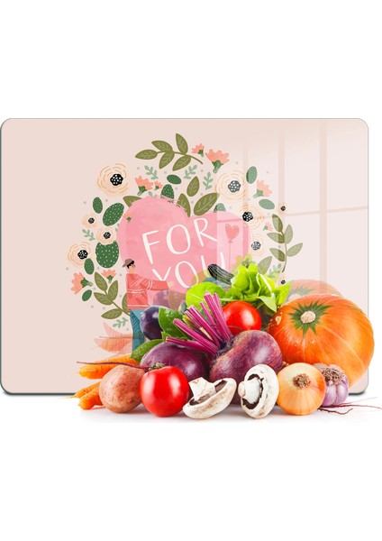 Cam Kesme Tahtası ve Sunumluk Pembe For You Yazı Desenli 30X40 cm