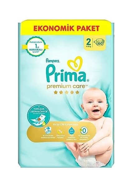 Prima Bebek Bezi Premium Care 2 Numara 60 Adet Ekonomik Paket