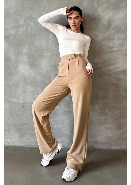 Bej Likralı Cırt Kapamalı Palazzo Pantolon MG2291 fiyatları