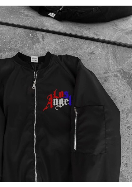 Los Angeles Siyah Bomber Mont – Fermuarlı, Cepli, Kapitone Astarlı, Bahar ve Kış Günlük Kullanım Için Unisex Ceket- Siyah modelleri