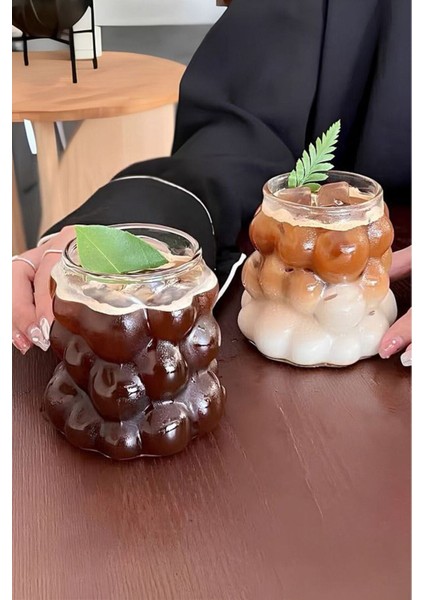 Baloncuklu Cam Bardak 2 Adet Isıya Dayanıklı Borosilikat Soğuk Kahve Bardakları Meşrubat Bardağı