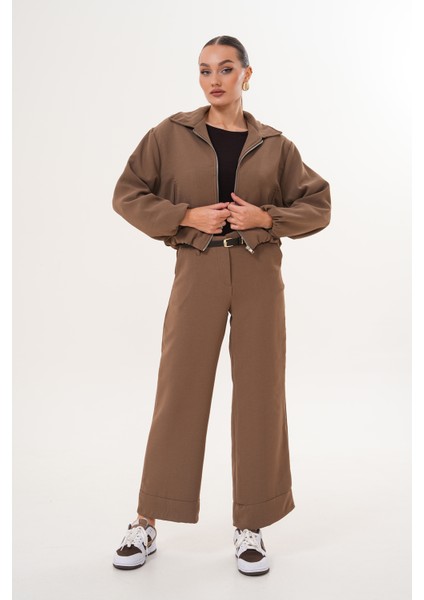 Kahverengi Bomber Ceket İkili Takım modelleri