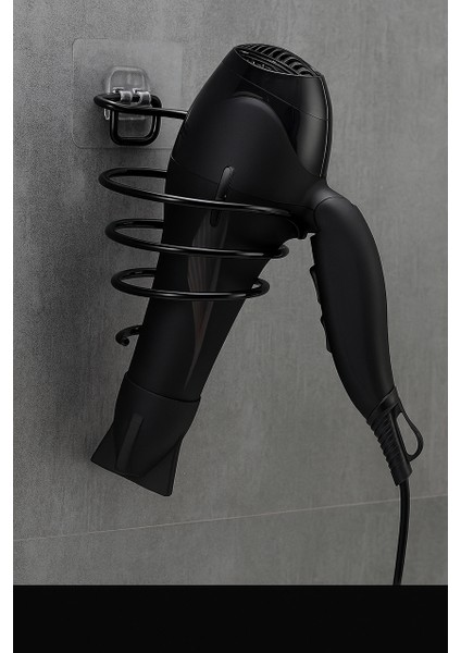 Yapışkanlı Fön Askısı-Siyah