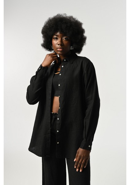 Kadın %100 Keten Düz Renk Oversize Kesim Gömlek fiyatları