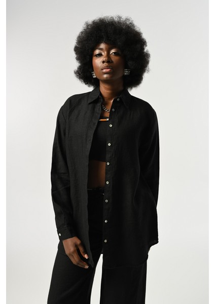 Kadın %100 Keten Düz Renk Oversize Kesim Gömlek modelleri