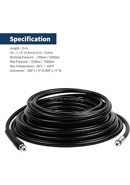 Tahliye Temizleme Hortumu Seti 15 M Kärcher K2-K7 Serisi ve Lavor Basınçlı Yıkayıcı Için, Adaptörlü, 180 BAR/2610 Psı Tıkanması ve Temizlenmesi Için Çok Uygundur modelleri