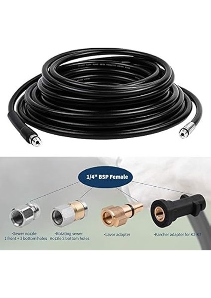 Tahliye Temizleme Hortumu Seti 15 M Kärcher K2-K7 Serisi ve Lavor Basınçlı Yıkayıcı Için, Adaptörlü, 180 BAR/2610 Psı Tıkanması ve Temizlenmesi Için Çok Uygundur indirimleri
