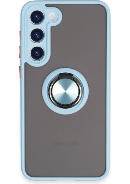 S23 Kılıf Montreal Yüzüklü Silikon Kapak - Buz MAVI-(5796)