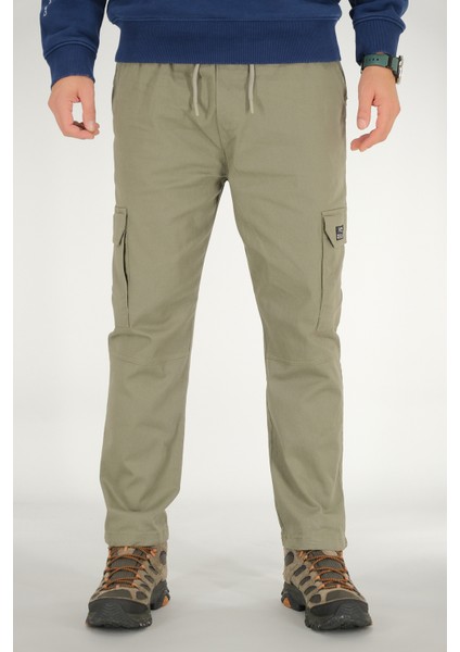 Erkek Açık Haki Kargo Cepli Pantolon Rahat Kesim Pamuklu Lastikli Bel