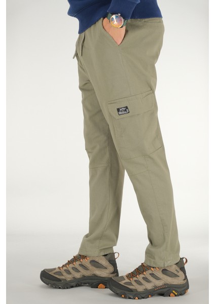 Erkek Açık Haki Kargo Cepli Pantolon Rahat Kesim Pamuklu Lastikli Bel
