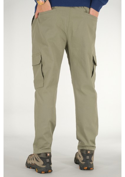 Erkek Açık Haki Kargo Cepli Pantolon Rahat Kesim Pamuklu Lastikli Bel