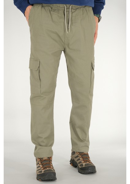 Erkek Açık Haki Kargo Cepli Pantolon Rahat Kesim Pamuklu Lastikli Bel