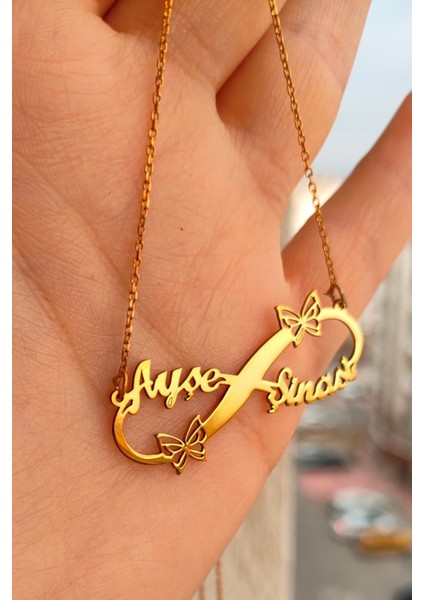 925 Ayar Gümüş 24 Ayar Altın Kaplama Kelebekli Sonsuzluk Kolye